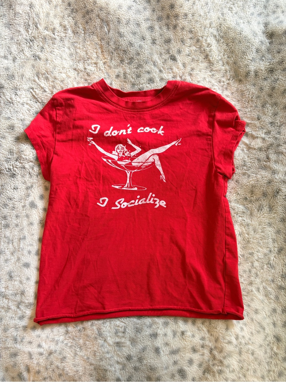 Ardene Red Tee with White Retro Graphic